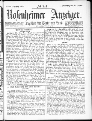 Rosenheimer Anzeiger Donnerstag 26. Oktober 1882