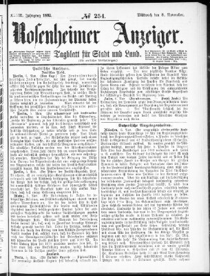 Rosenheimer Anzeiger Mittwoch 8. November 1882