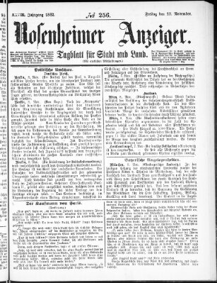 Rosenheimer Anzeiger Freitag 10. November 1882