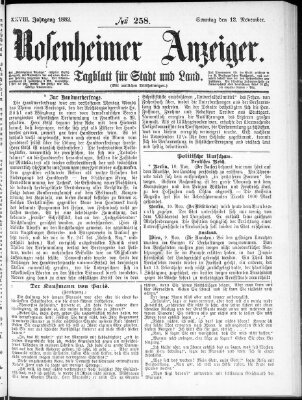 Rosenheimer Anzeiger Sonntag 12. November 1882