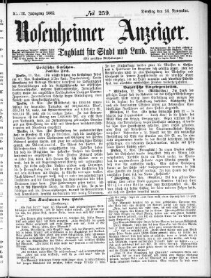 Rosenheimer Anzeiger Dienstag 14. November 1882