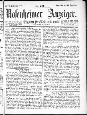 Rosenheimer Anzeiger Donnerstag 16. November 1882