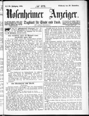 Rosenheimer Anzeiger Mittwoch 29. November 1882