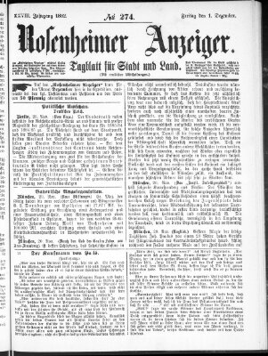 Rosenheimer Anzeiger Freitag 1. Dezember 1882