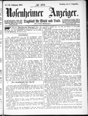 Rosenheimer Anzeiger Samstag 2. Dezember 1882