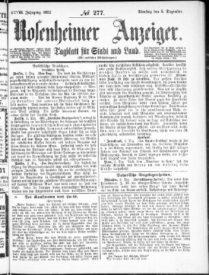 Rosenheimer Anzeiger Dienstag 5. Dezember 1882