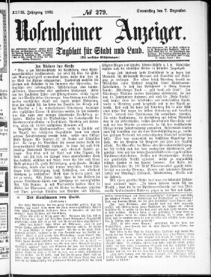 Rosenheimer Anzeiger Donnerstag 7. Dezember 1882