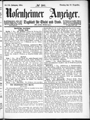 Rosenheimer Anzeiger Sonntag 10. Dezember 1882