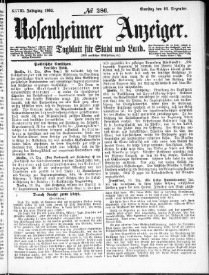 Rosenheimer Anzeiger Samstag 16. Dezember 1882