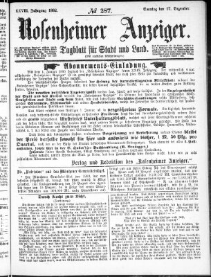 Rosenheimer Anzeiger Sonntag 17. Dezember 1882