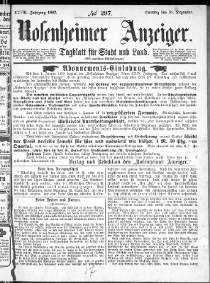 Rosenheimer Anzeiger Sonntag 31. Dezember 1882