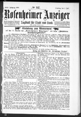 Rosenheimer Anzeiger Sonntag 1. Juli 1883