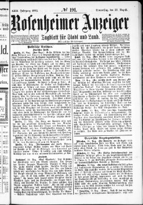 Rosenheimer Anzeiger Donnerstag 23. August 1883