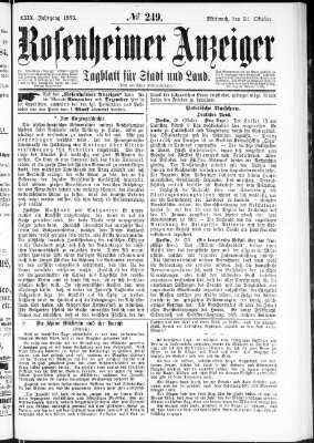 Rosenheimer Anzeiger Mittwoch 31. Oktober 1883