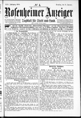 Rosenheimer Anzeiger Samstag 5. Januar 1884