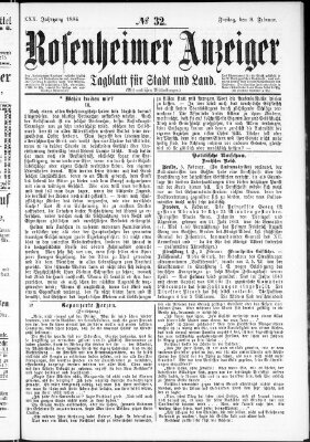 Rosenheimer Anzeiger Freitag 8. Februar 1884