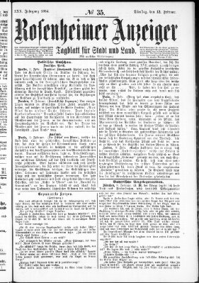 Rosenheimer Anzeiger Dienstag 12. Februar 1884