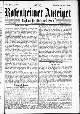 Rosenheimer Anzeiger Mittwoch 13. Februar 1884