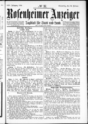 Rosenheimer Anzeiger Donnerstag 14. Februar 1884