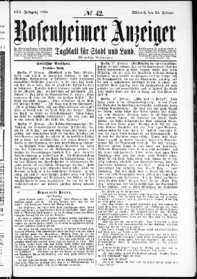 Rosenheimer Anzeiger Mittwoch 20. Februar 1884