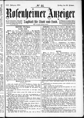 Rosenheimer Anzeiger Freitag 22. Februar 1884