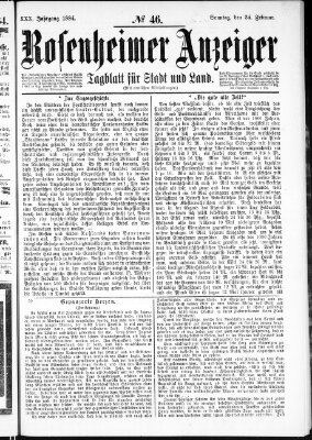 Rosenheimer Anzeiger Sonntag 24. Februar 1884