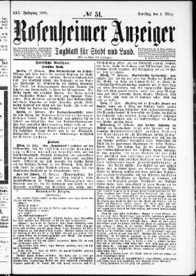 Rosenheimer Anzeiger Samstag 1. März 1884