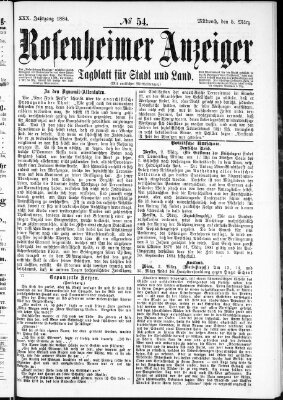 Rosenheimer Anzeiger Mittwoch 5. März 1884