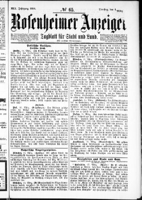 Rosenheimer Anzeiger Dienstag 18. März 1884