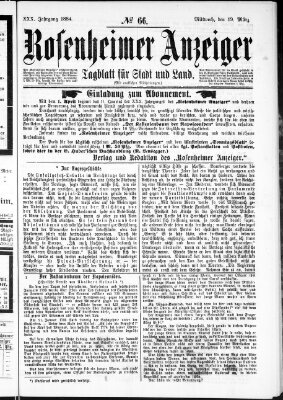 Rosenheimer Anzeiger Mittwoch 19. März 1884