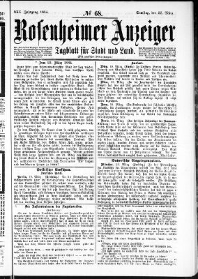 Rosenheimer Anzeiger Samstag 22. März 1884