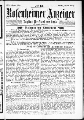 Rosenheimer Anzeiger Sonntag 23. März 1884