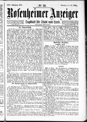 Rosenheimer Anzeiger Dienstag 25. März 1884