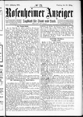 Rosenheimer Anzeiger Samstag 29. März 1884