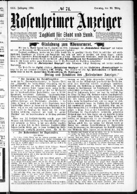 Rosenheimer Anzeiger Sonntag 30. März 1884