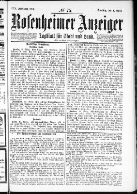 Rosenheimer Anzeiger Dienstag 1. April 1884