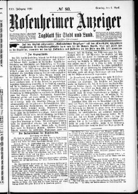 Rosenheimer Anzeiger Sonntag 6. April 1884