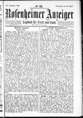 Rosenheimer Anzeiger Donnerstag 10. April 1884