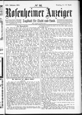 Rosenheimer Anzeiger Sonntag 13. April 1884