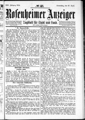 Rosenheimer Anzeiger Donnerstag 17. April 1884