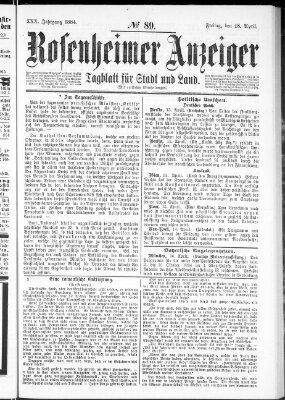 Rosenheimer Anzeiger Freitag 18. April 1884