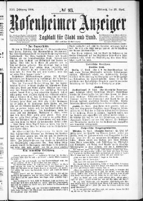 Rosenheimer Anzeiger Mittwoch 23. April 1884