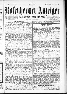 Rosenheimer Anzeiger Donnerstag 24. April 1884