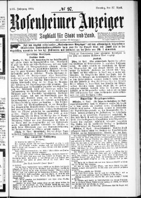 Rosenheimer Anzeiger Sonntag 27. April 1884