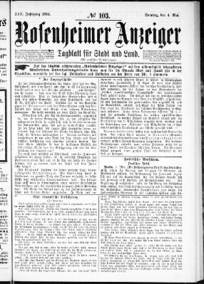 Rosenheimer Anzeiger Sonntag 4. Mai 1884