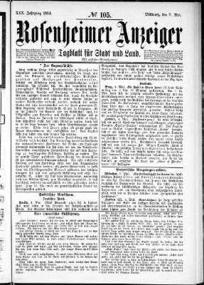 Rosenheimer Anzeiger Mittwoch 7. Mai 1884