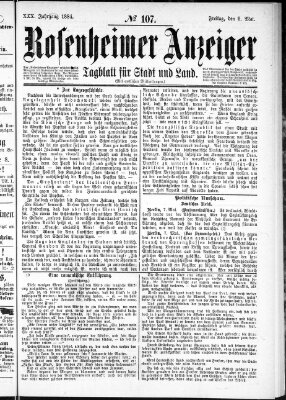 Rosenheimer Anzeiger Freitag 9. Mai 1884