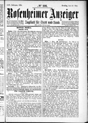 Rosenheimer Anzeiger Samstag 10. Mai 1884