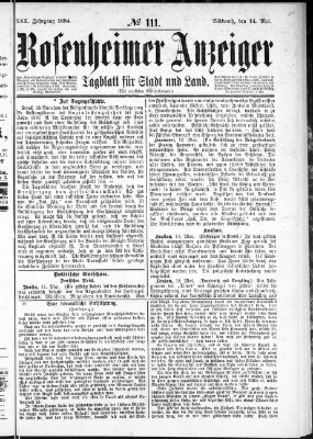 Rosenheimer Anzeiger Mittwoch 14. Mai 1884