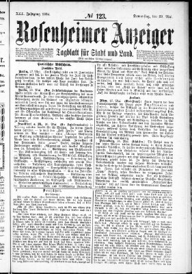 Rosenheimer Anzeiger Donnerstag 29. Mai 1884